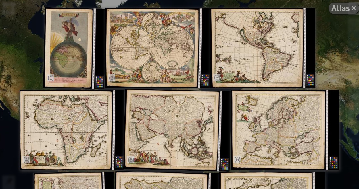 Danckerts’ Atlas displayed as thumbnails on the table of maps