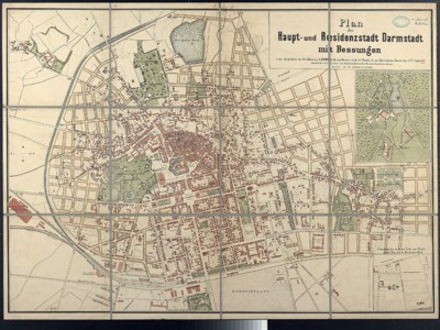 Plan der Haupt- und Residenzstadt Darmstadt mit Bessungen von Ferdinand Heberer, 1874