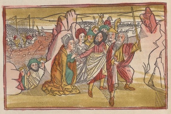 Moses und Aaron mit dem Volk Israel am Ostufer des Rothen Meeres